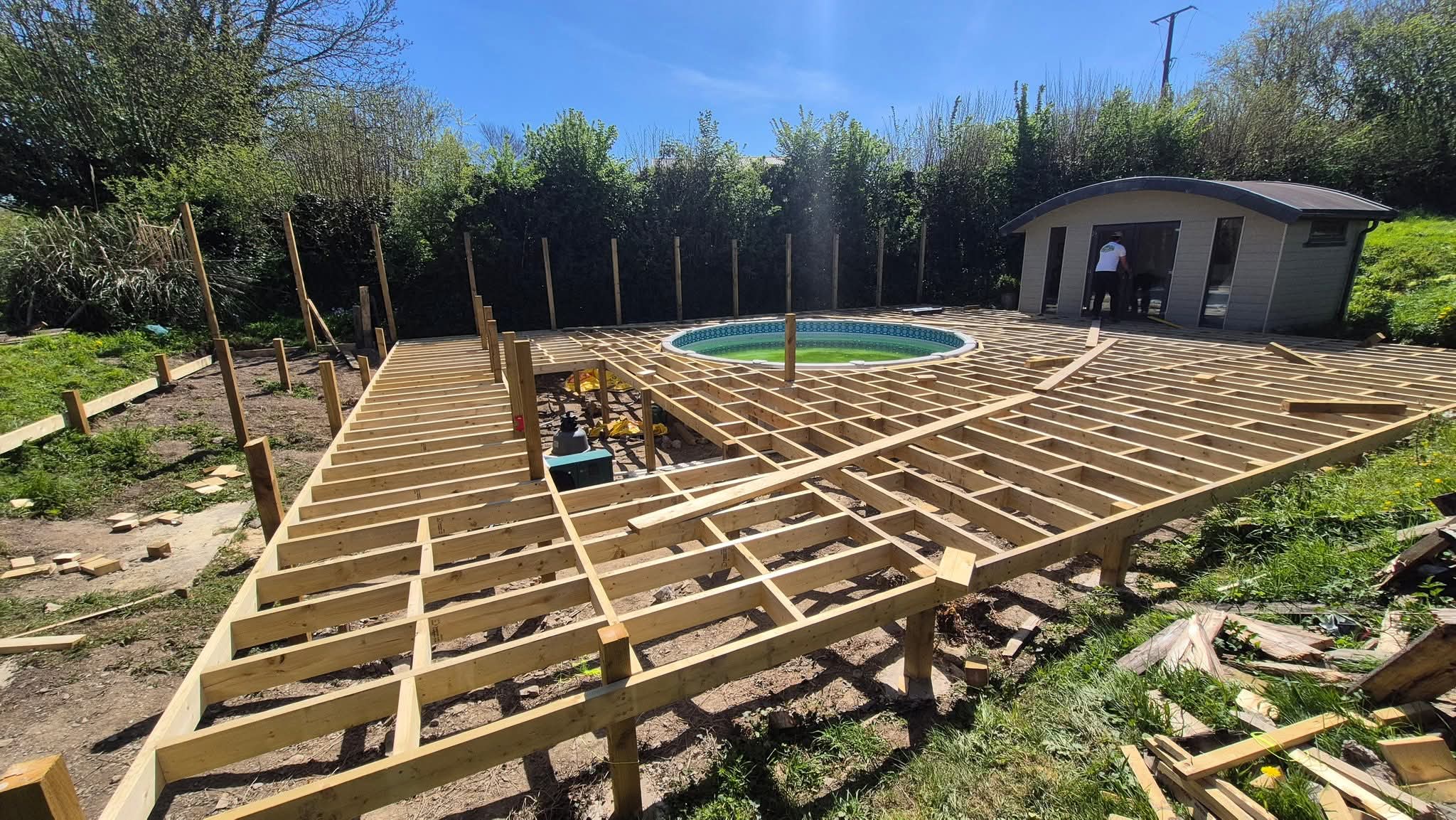 New deck framework around the pool