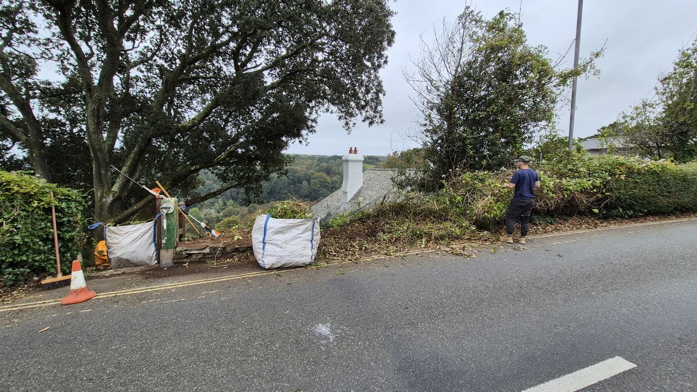 Hedge clearance underway with bulk bags for green waste