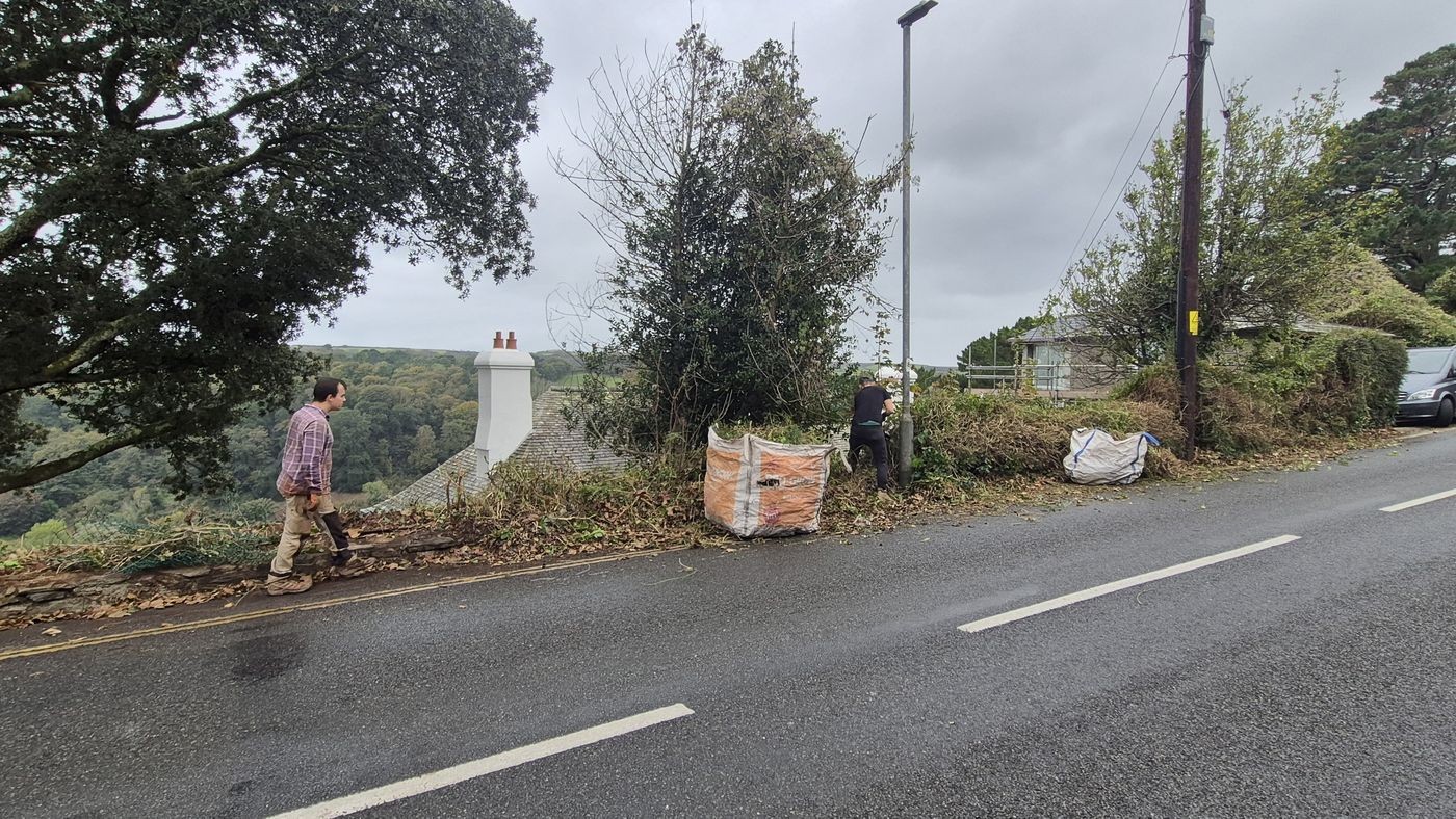 AJS Gardening team clearing the roadside hedge