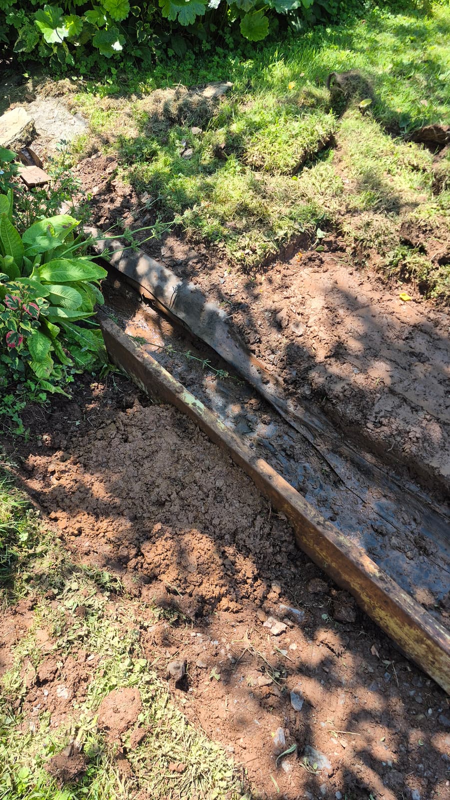 An eroded bank rebuilt and firmed up alongside a rill channel