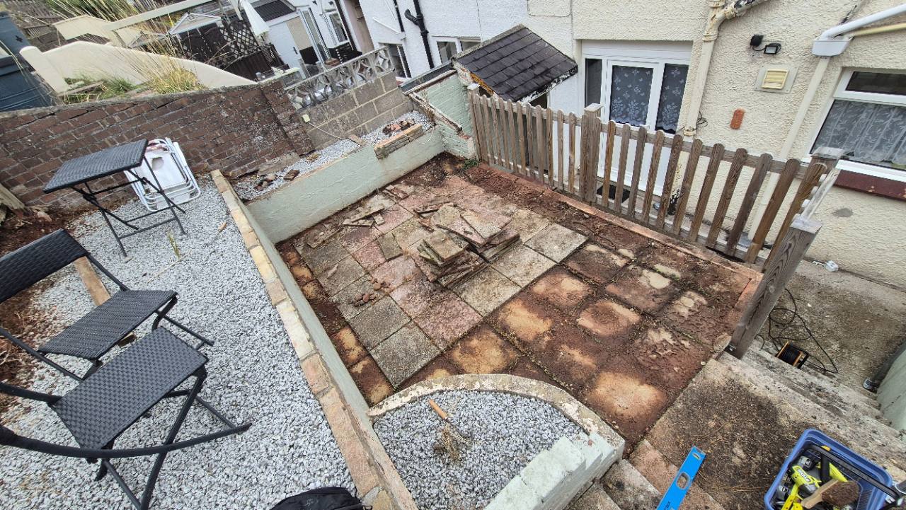 Paved terrace before the decking work