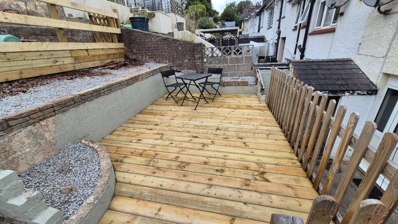 Completed deck seen from the seating area